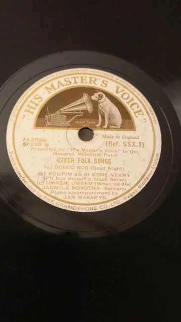 Rare 78rpm record, V+, JAN MASARYKK : Czech Folk Songs , HMV (Ref. SSX.1)