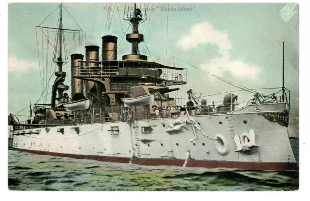 Military Ship -BATTLESHIP U.S.S. RHODE ISLAND- Britton & Rey Postcard Navy/USS