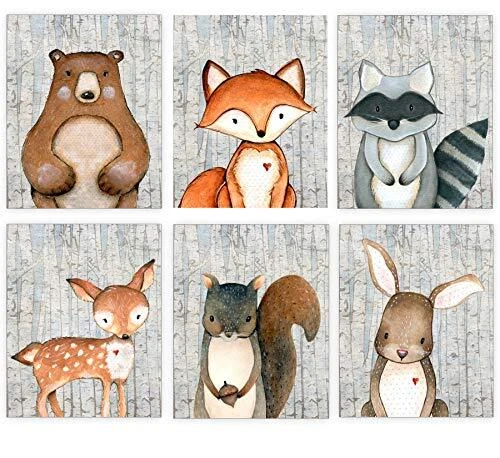 Woodland Nursery Decor for Boys - Animal Pictures Wall Art - Baby Room Prints
