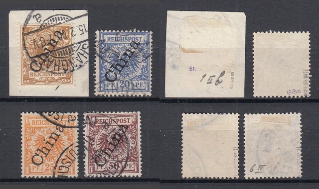 DT. POST in China MiNr. 1 + 4 + 5 + 6 II gestempelt/o BPP geprüft - € 96