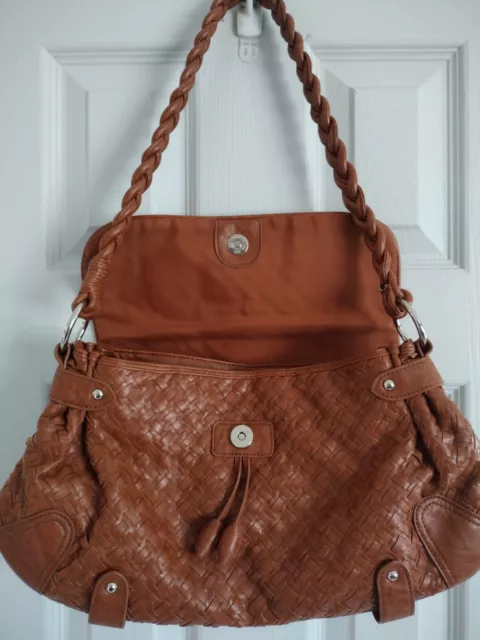 Vintage Barneys New York Brown Leather Woven Shoulder Bag 2