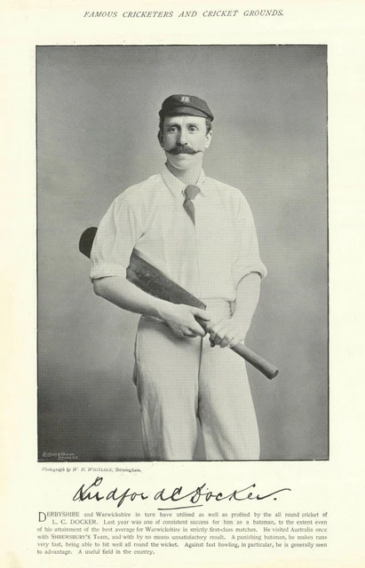 Ludford Charles Docker. Batsman. Warwickshire cricketer 1895 old antique print