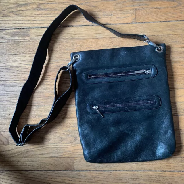 Margot Bags Black Genuine Leather Double Zipper Crossbody Purse Bag