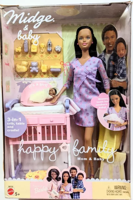 Barbie Happy Family Pregnant Mom Midge & Baby NRFB New w Crib 2002 Mattel 🍼