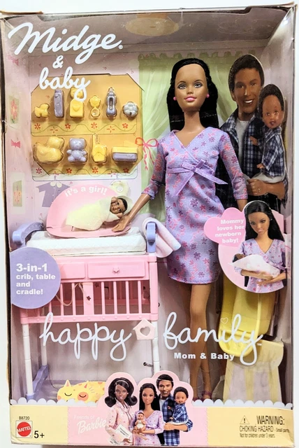 Barbie Happy Family Pregnant Mom Midge & Baby NRFB New w Crib 2002 Mattel 🍼