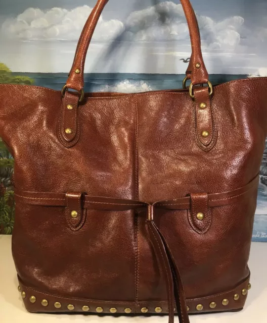 Perlina Brown Large Leather Studded Tote Bag Shoulder Bag