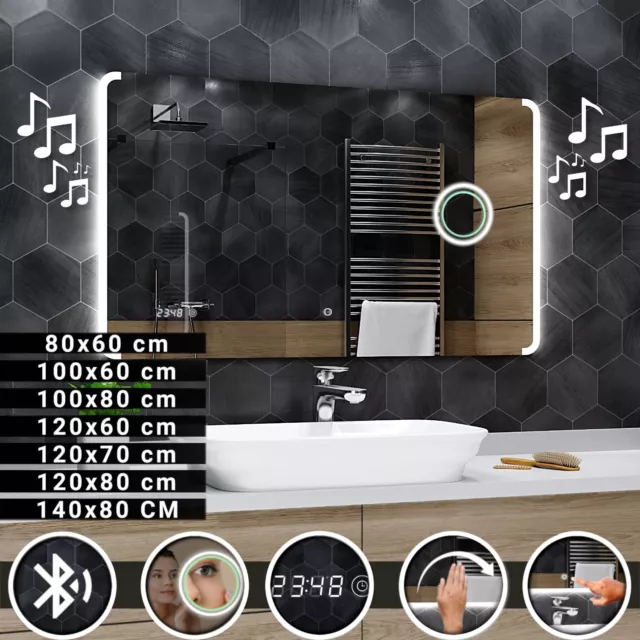 Espejo De Baño LED Iluminado con Interruptor de luz, Reloj, Bluetooth Seattle