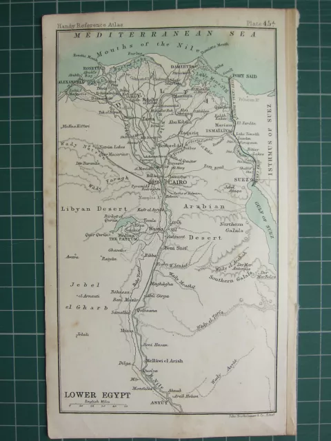 1904 Small Map ~ Lower Egypt ~ Cairo Nile Delta Rosetta Damietta Giza