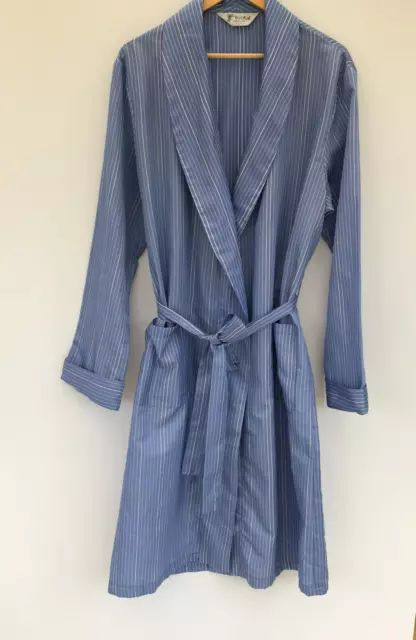 Vintage Tootal Blue Stripe Dressing Gown Large Light Weight Thin Robe Jacket
