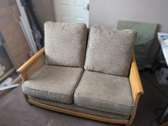 ERCOL BERGERE 2 Seater Sofa Rattan Style Solid Elm Wood With Removable Cushions. 275.00 PicClick UK
