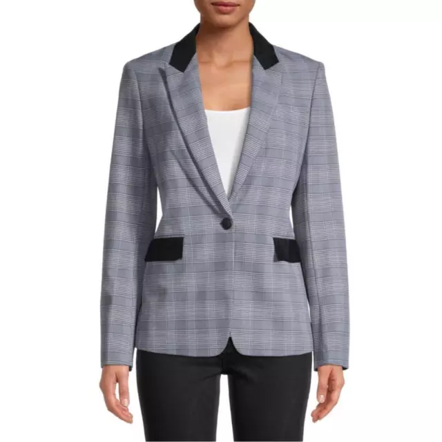 New rag & bone Rylie Glen Blk/White Plaid Grosgrain Trim Classic Blazer Size 14