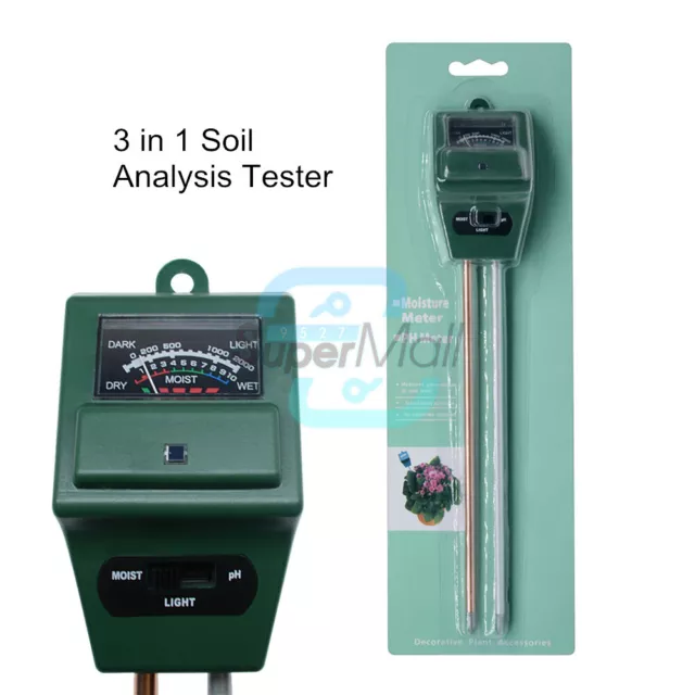 3 in 1 PH Tester Soil Water Moisture Light Test Meter Garden Plant Flower Probe