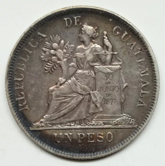1896 Guatemala Un 1 Peso .900 Silver Coin