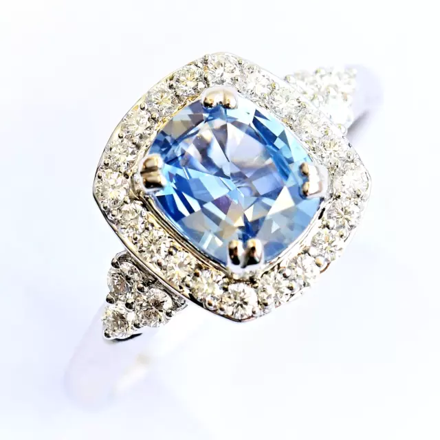 Finest Ceylon Sapphire Ring Genuine Diamonds 18K White Gold Valuation $5475 NEW