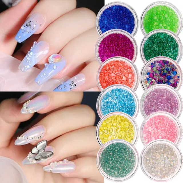 Manicura Pequeño Pedrería Uña Caviar Cuenta Burbuja Cristal Bola DIY Artes < 3