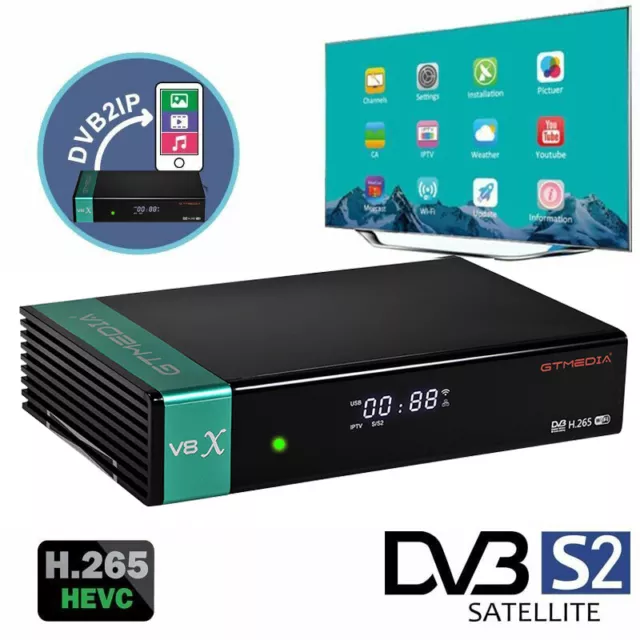 GTMEDIA V8X HD H.265 Sat Reciver Satellite DVB-S/S2/S2X TV Receptor PVR WIFI UK