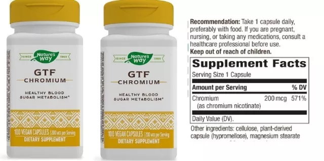 LOT OF 2 NEW Nature's Way GTF Chromium 100 Caps Each Exp 01/25 FREE SHIPPING