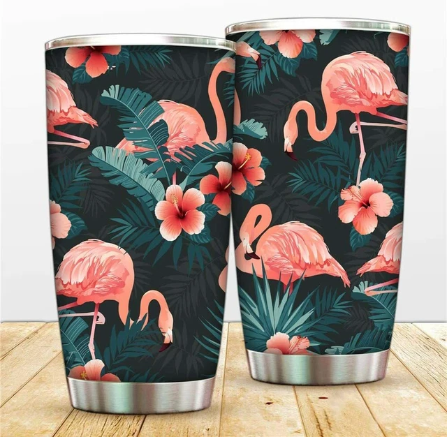 Flamingo Tumbler 20oz Flower Travel Coffee Cup Double Wall Vacuum Insulated Mug