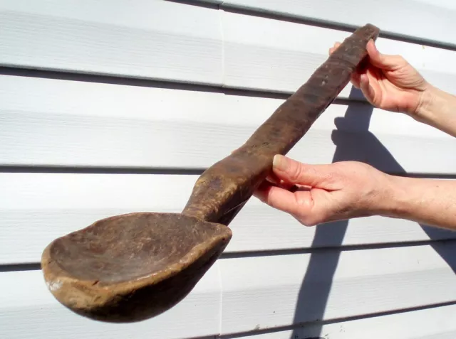 Amazing Huge Primitive Antique Hand Carved Wooden Spoon Ladle Country Farm Tool