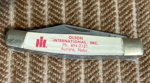 Rare International Harvester Pocket Knife 3" Sheath 2 x 1/4" Blade Aurora NE 
