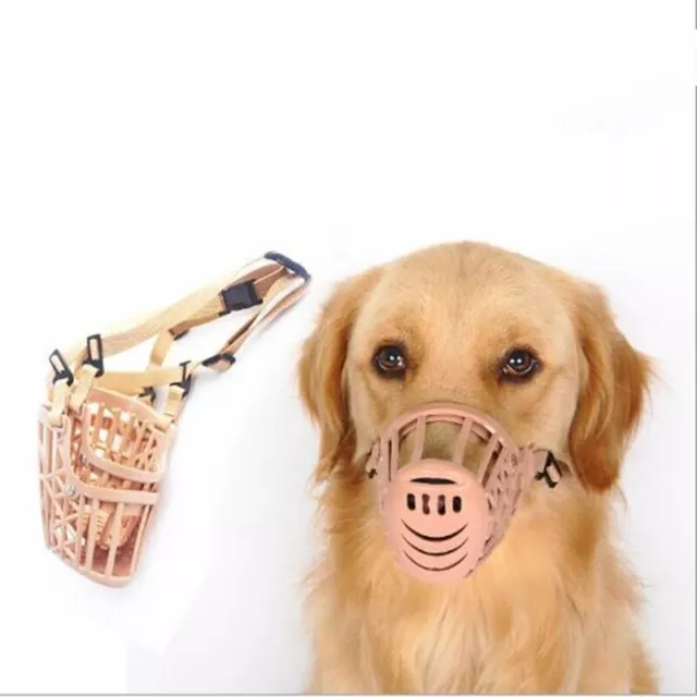 Plastic Brown Strong Dogs Muzzle Basket Design Anti-biting Adjusting Straps Mask