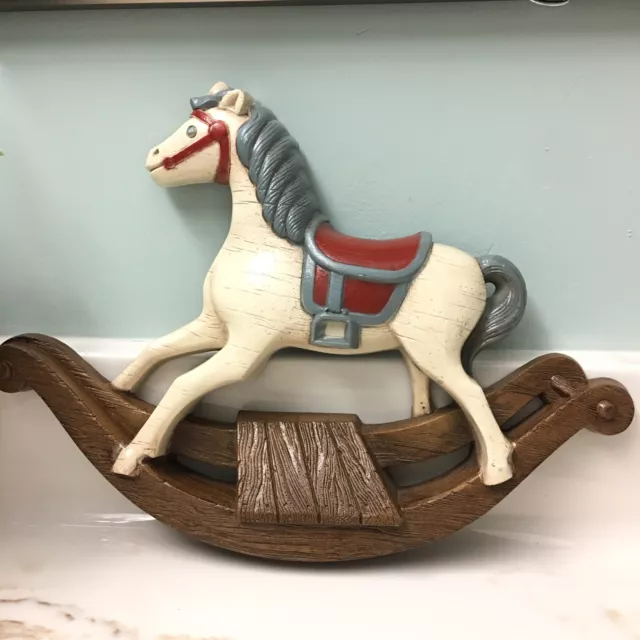 Rocking Horse Nursery Room Wall Hanging Plaque Art Country Decor Red White Blue