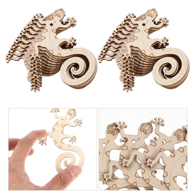 50 Set Lucertola Legno Vuoto Chip Legno Non Finito Artigianato Corda Bambino