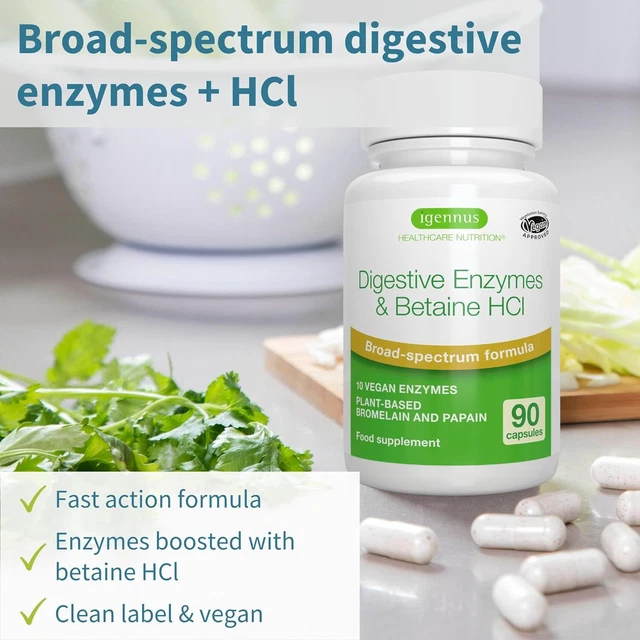 BETAINE HCL PLANT Based Bromelain 10 Vegan Enzymes Including Papain & Lipase £9.99 PicClick UK