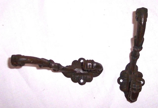 Pair Of 2 Ornate 6 " Cast Iron Coat Jacket Hat Wall Hooks 2