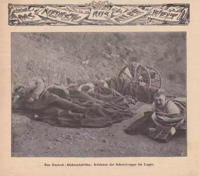 Deutsch-Südwestafrika DSWA Soldaten der Schutztruppe Foto aus Zeitung von 1905