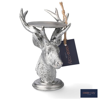 Effetto argento Corna Di Tè Leggero Candela Holder Cervo Deer Paese arredamento regalo 