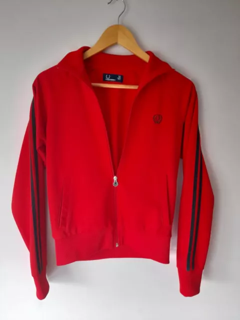 Fred Perry Bright Red & Black Zip Through Retro Jacket Top Size 8 - 10