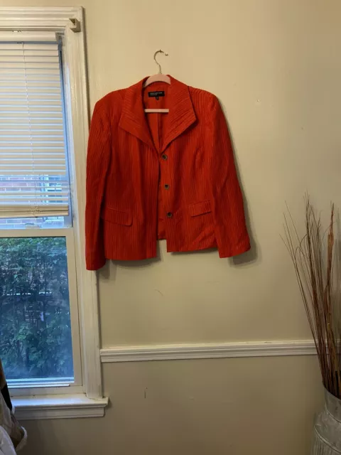 Jones New York Womens Size 12 Button Up Linen Blazer Bright Orange