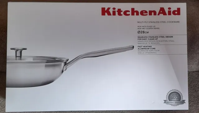 KitchenAid Multi-Ply Stainless Steel 3ply 28cm Wok with Lid*