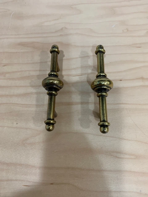 Vintage Brass Bronze Tone Cabinet Door Drawer Pull Set Of 2 New Old Stock.