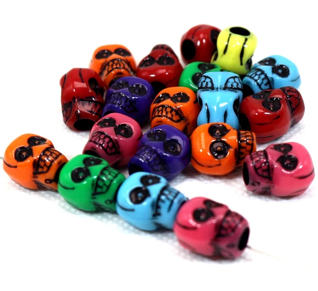 50 Mixed Color Acrylic Halloween Gothic Skull Pony Beads 14X10mm 5mm Big Hole