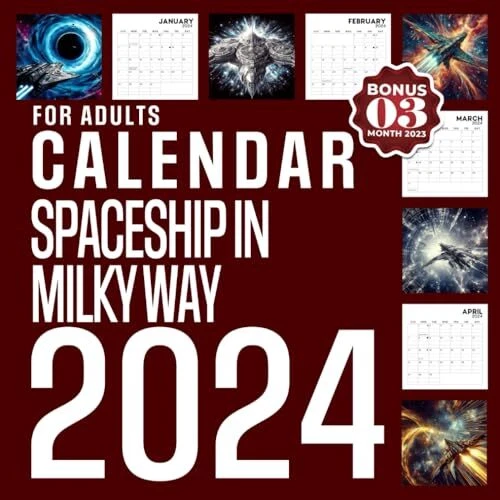 SPACESHIP IN MILKY Way Calendar 2024 Jan 2024 to Dec 2024 Bonus 3