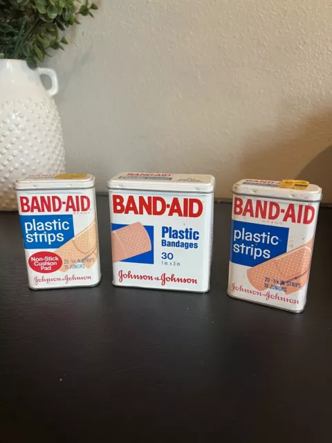 Vintage Metal Band Aid Boxes Tins Containers Johnson & Johnson Lot of 3