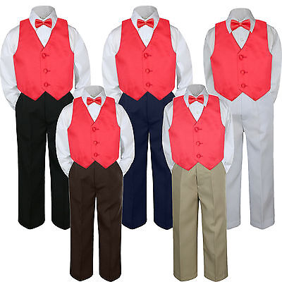 4pc Boy Suit Set Red Christmas Bow Tie Vest Baby Toddler Kid Pants S-7
