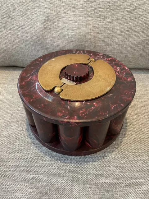 Vtg TURN IT Pla-Wood Poker Chip Rack Caddy Card Holder Purple Marble Bakelite?