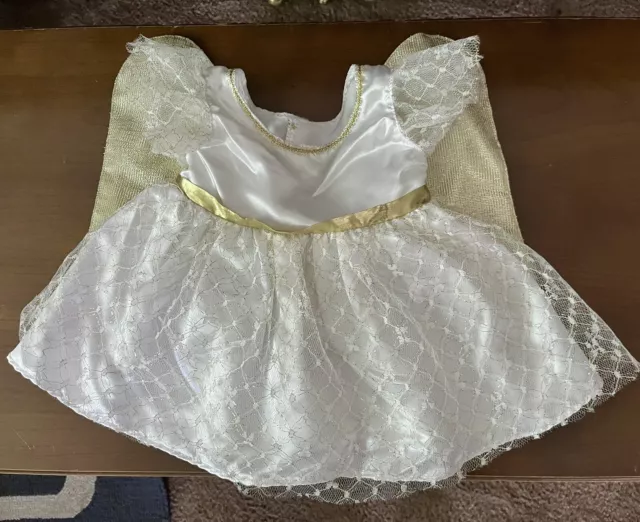 Vintage Build A Bear White Angel Costume Dress Outfit with large GOLD wings BABW