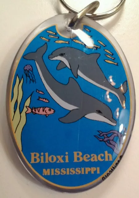 VTG Collectible Acrylic Key Chain BILOXI BEACH MS DOLPHINS VHTF LUCITE