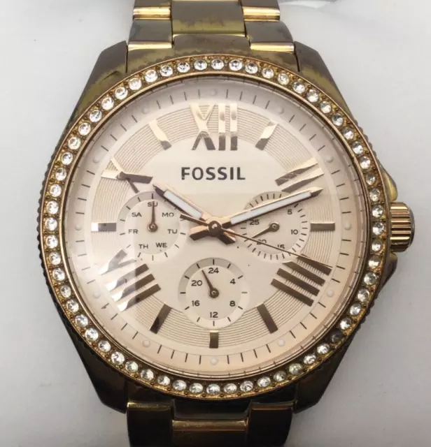 Fossil Cecile Watch Women 39mm Rose Gold Tone BROKEN BAND New Battery