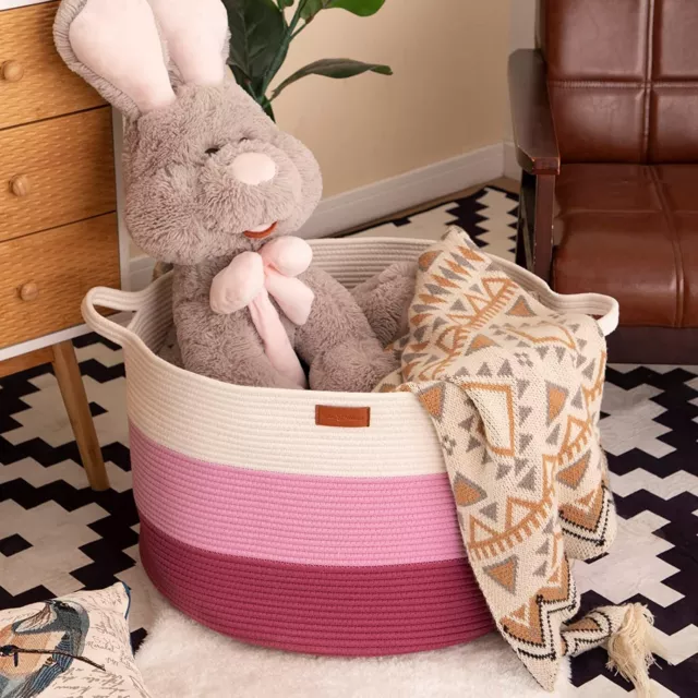 Large Woven Storage Basket 14''x22'' Cotton Rope Organizer Baby Toy Laundry 3