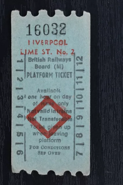 British Railways Board (M) LIVERPOOL LIME ST Platform Ticket No 16032