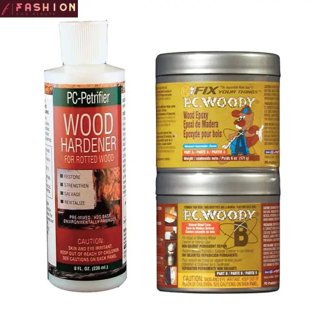 Pc-Products Wood Repair Epoxy Paste and Wood Hardener Kit, Pc-Woody 6 Oz and Pc-