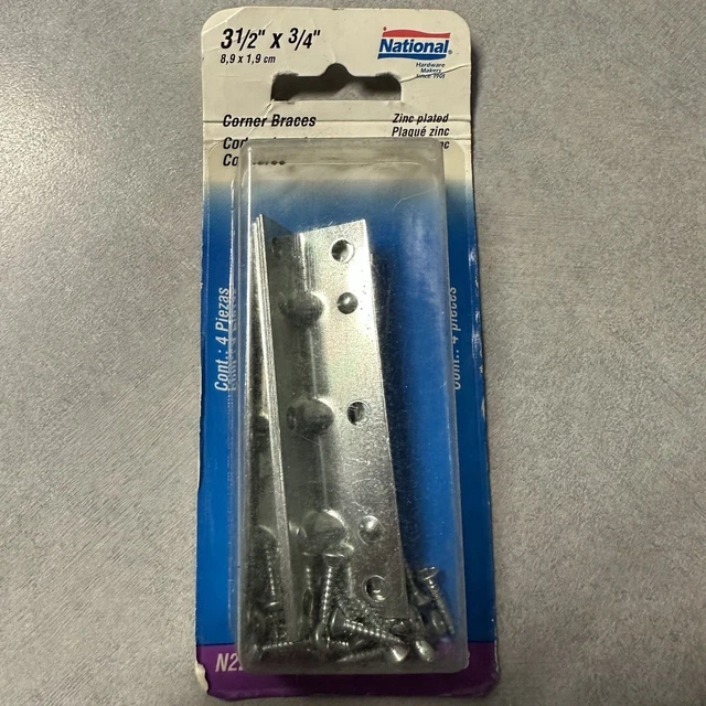 National Hardware Zinc Plated Steel Corner Braces 3-1/2" x 3/4" N220-079(4-Pk)