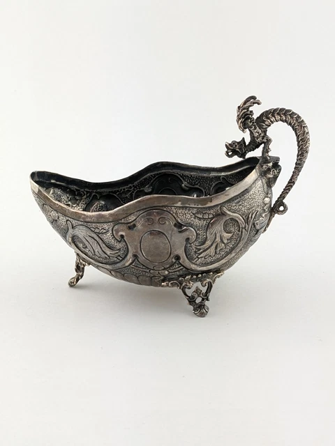 Antique Ornate Dragon Bowl Sterling Silver Footed Creamer Gravy Sauce Serving