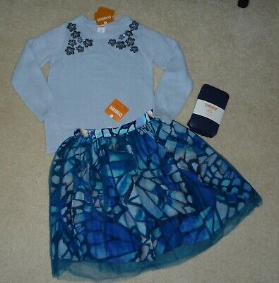 NWT Gymboree Girls' Abstract Butterfly Set Skirt Sweater Top Tights 5 6