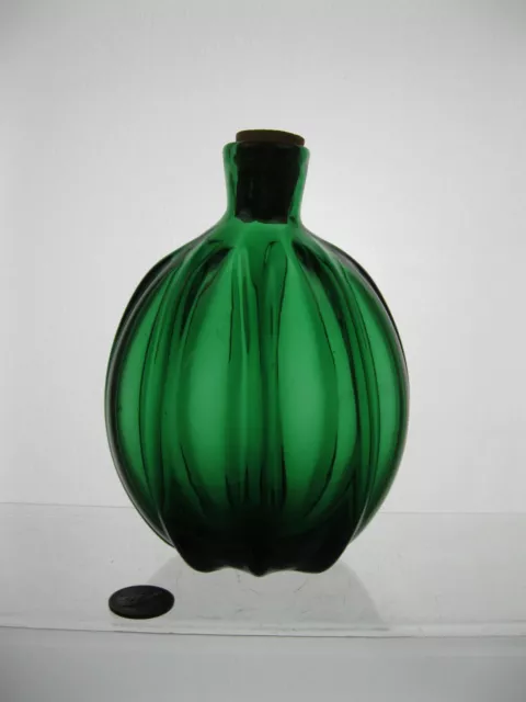 Green Ribbed Pattern Glass Flask